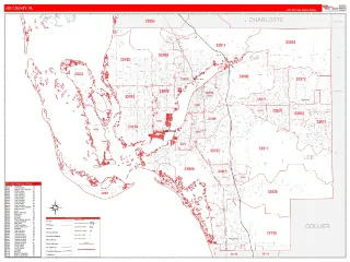 Lee County, FL RedLine style ZIP Code wall map