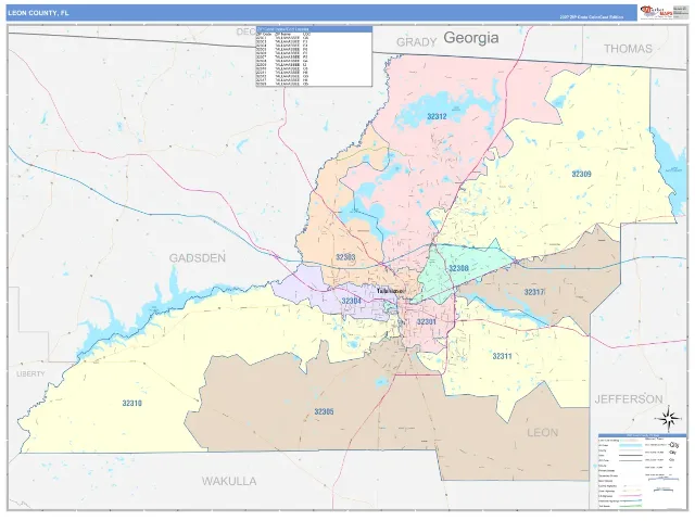 Leon County, FL ZIP Code Wall Map, ColorCast style