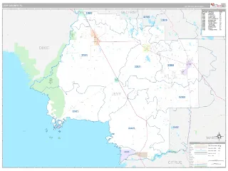 Levy County, FL Classic style ZIP Code wall map