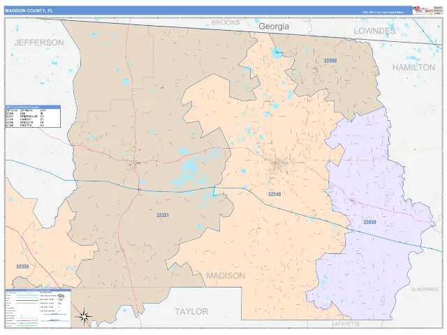 Madison County, FL ZIP Code Wall Map, ColorCast style