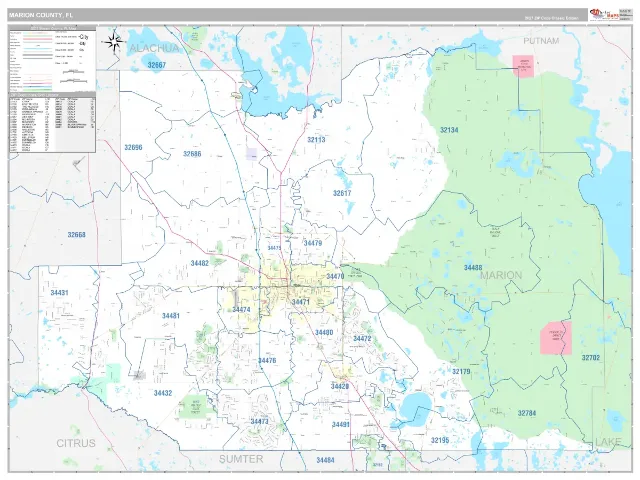 Marion County, FL ZIP Code Wall Map, Classic style