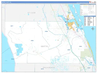 Martin County, FL Business Reference style ZIP Code wall map