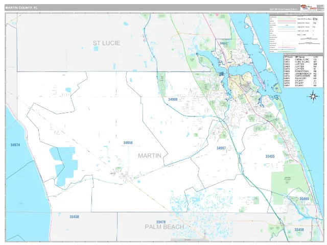 Martin County, FL ZIP Code Wall Map, Classic style