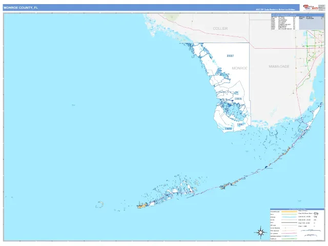 Monroe County, FL ZIP Code Wall Map, Business Reference style