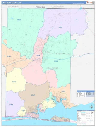 Okaloosa County, FL ColorCast style ZIP Code wall map