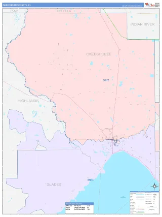 Okeechobee County, FL ColorCast style ZIP Code wall map