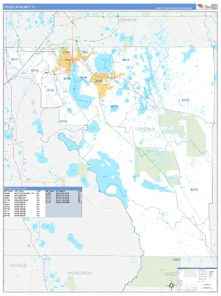 Osceola County, FL Business Reference style ZIP Code wall map