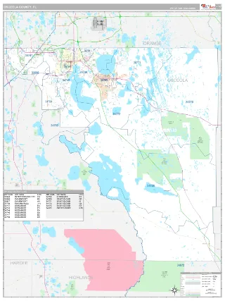 Osceola County, FL Classic style ZIP Code wall map