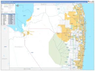 Palm Beach County, FL Business Reference style ZIP Code wall map