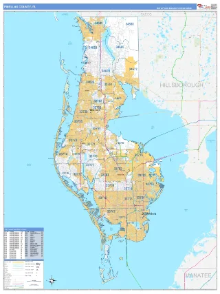 Pinellas County, FL Business Reference style ZIP Code wall map