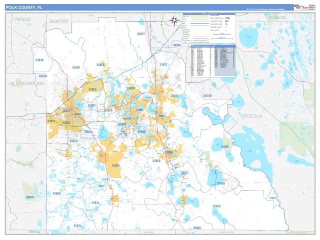 Polk County, FL ZIP Code Wall Map, Business Reference style