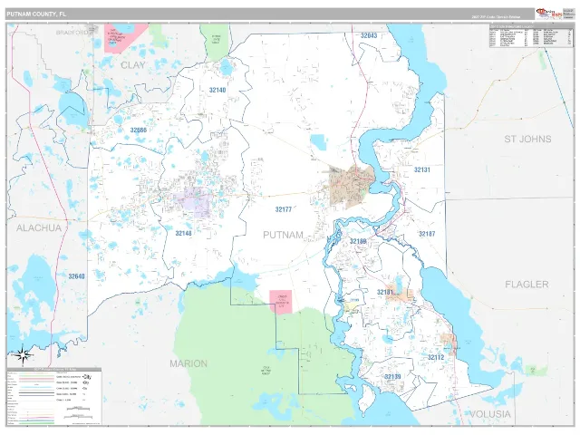 Putnam County, FL ZIP Code Wall Map, Classic style