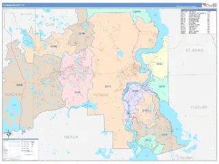 Putnam County, FL ColorCast style ZIP Code wall map