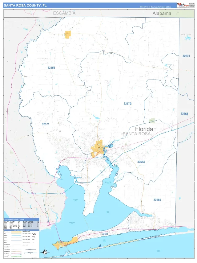 Santa Rosa County, FL ZIP Code Wall Map, Business Reference style