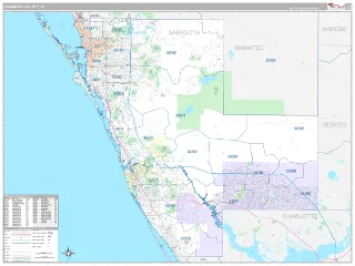 Sarasota County, FL Classic style ZIP Code wall map