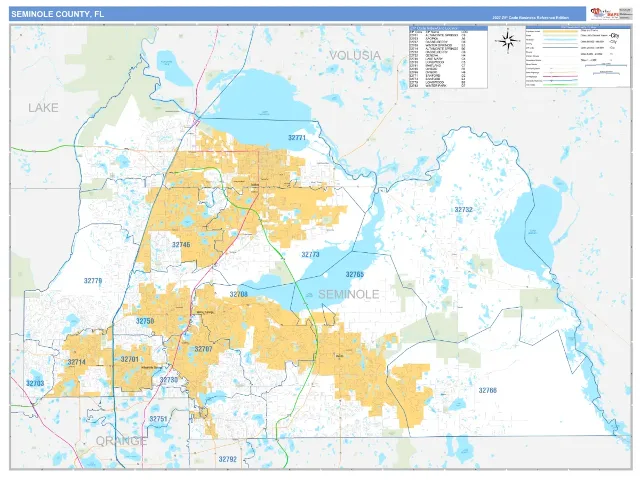 Seminole County, FL ZIP Code Wall Map, Business Reference style