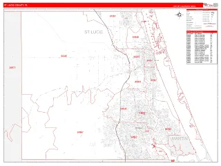 St. Lucie County, FL RedLine style ZIP Code wall map