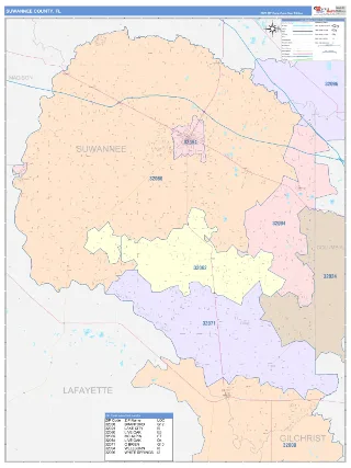 Suwannee County, FL ColorCast style ZIP Code wall map