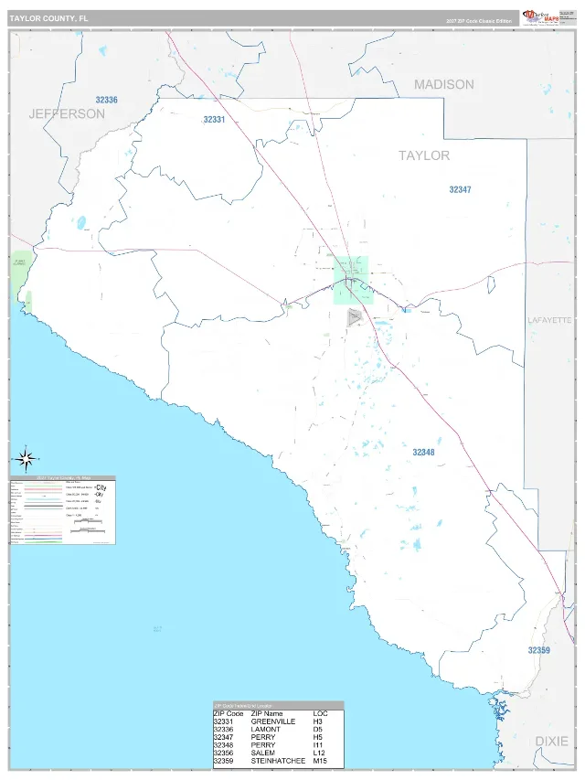 Taylor County, FL ZIP Code Wall Map, Classic style