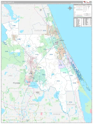 Volusia County, FL Classic style ZIP Code wall map
