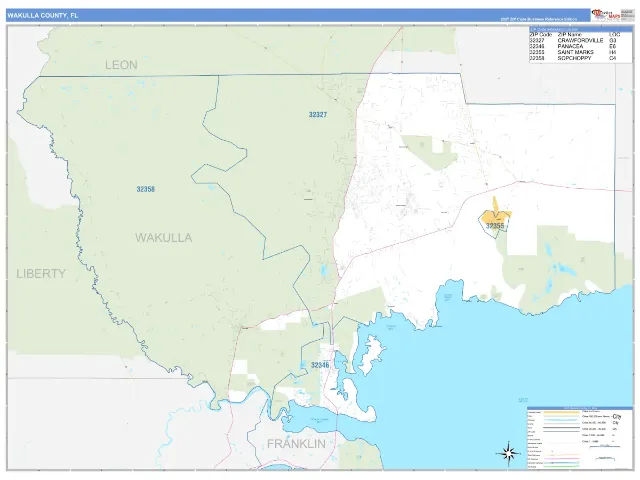 Wakulla County, FL ZIP Code Wall Map, Business Reference style
