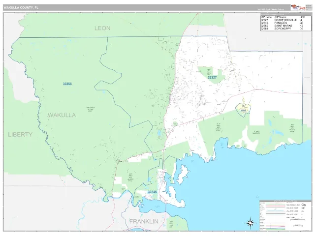 Wakulla County, FL ZIP Code Wall Map, Classic style