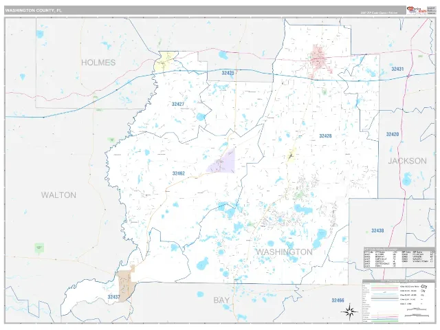 Washington County, FL ZIP Code Wall Map, Classic style