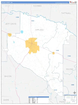 Appling County, GA Business Reference style ZIP Code wall map