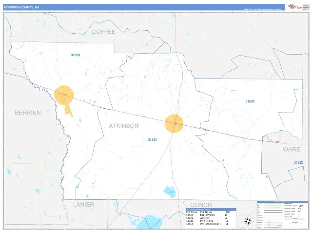 Atkinson County, GA ZIP Code Wall Map, Business Reference style