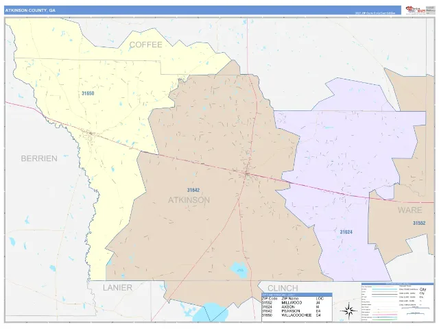 Atkinson County, GA ZIP Code Wall Map, ColorCast style