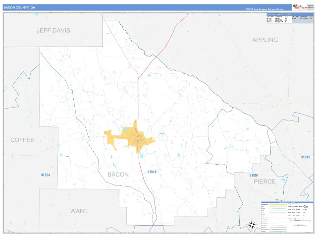 Bacon County, GA ZIP Code Wall Map, Business Reference style