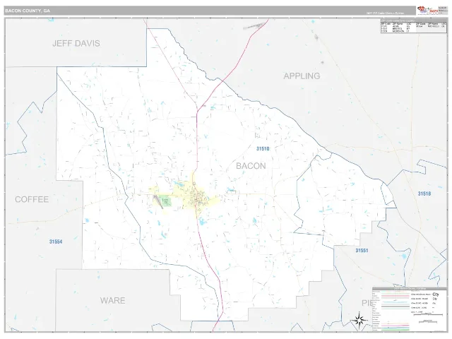 Bacon County, GA ZIP Code Wall Map, Classic style