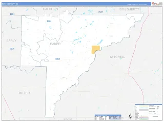 Baker County, GA Business Reference style ZIP Code wall map