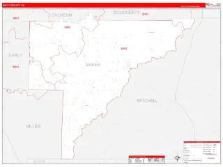 Baker County, GA RedLine style ZIP Code wall map