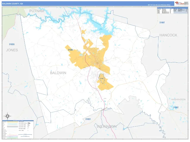 Baldwin County, GA ZIP Code Wall Map, Business Reference style