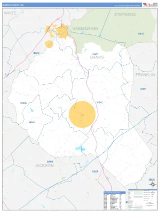 Banks County, GA Business Reference style ZIP Code wall map