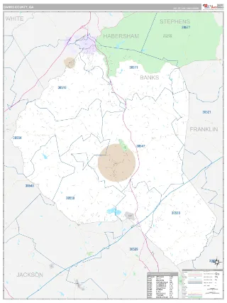Banks County, GA Classic style ZIP Code wall map