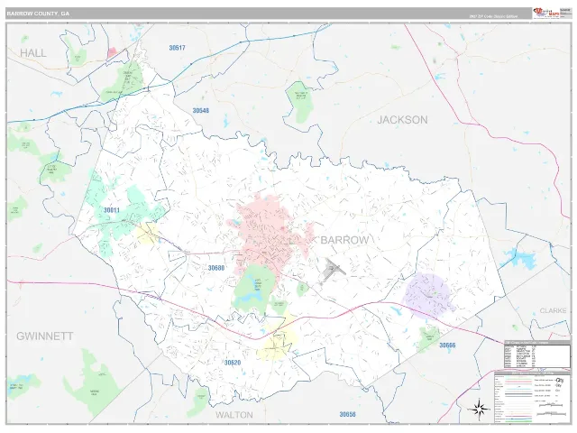 Barrow County, GA ZIP Code Wall Map, Classic style
