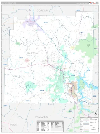 Bartow County, GA Classic style ZIP Code wall map
