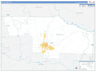 Ben Hill County, GA Business Reference style ZIP Code wall map