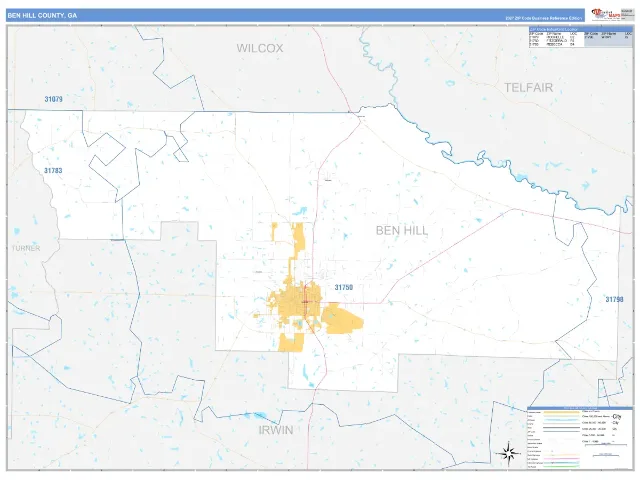 Ben Hill County, GA ZIP Code Wall Map, Business Reference style