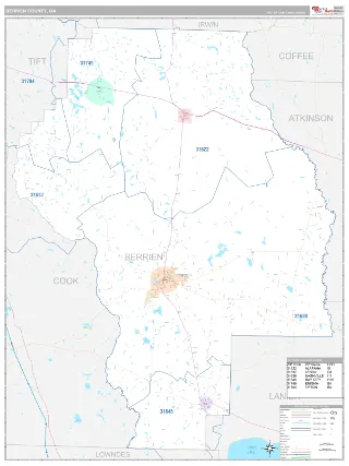 Berrien County, GA Classic style ZIP Code wall map
