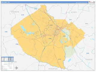 Bibb County, GA Business Reference style ZIP Code wall map