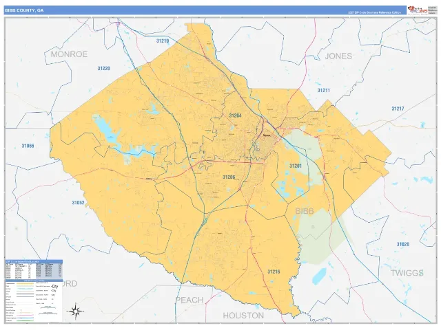 Bibb County, GA ZIP Code Wall Map, Business Reference style