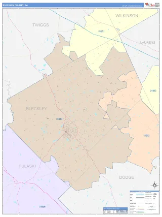 Bleckley County, GA ColorCast style ZIP Code wall map