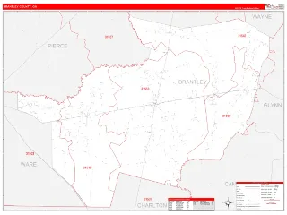 Brantley County, GA RedLine style ZIP Code wall map