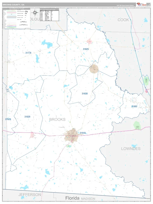 Brooks County, GA ZIP Code Wall Map, Classic style