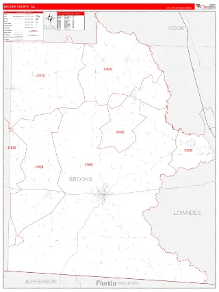 Brooks County, GA RedLine style ZIP Code wall map