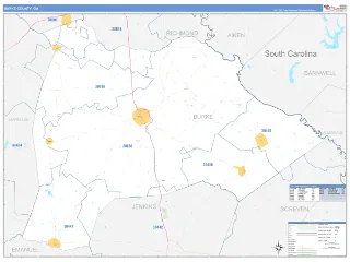 Burke County, GA Business Reference style ZIP Code wall map