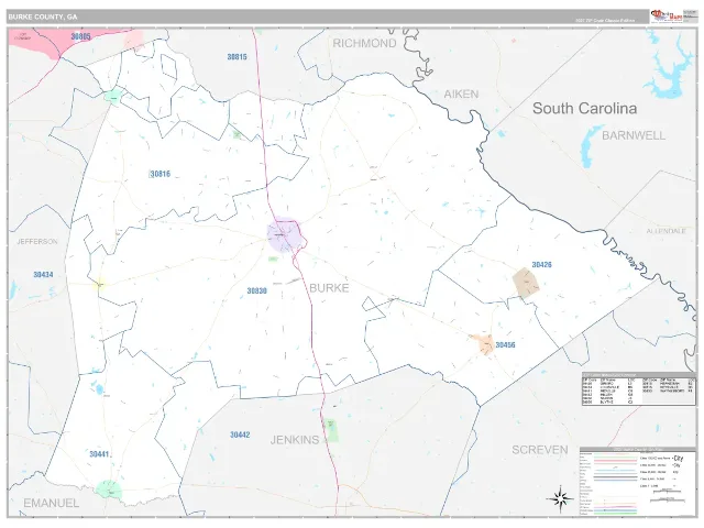 Burke County, GA ZIP Code Wall Map, Classic style